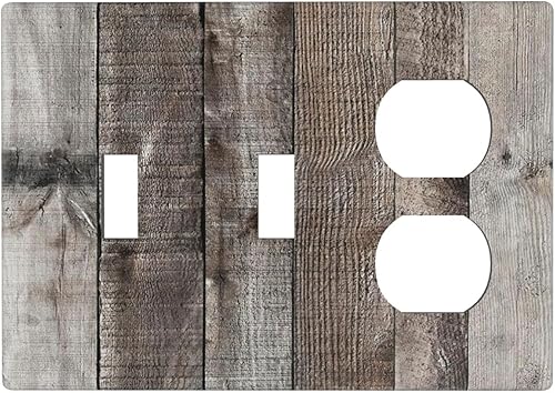 Miniatura 112 de Placa de pared dúplex de receptáculo de dispositivo de 1 gang de madera envejecida blanca gris con veta de tablón, cubierta de enchufe eléctrico de