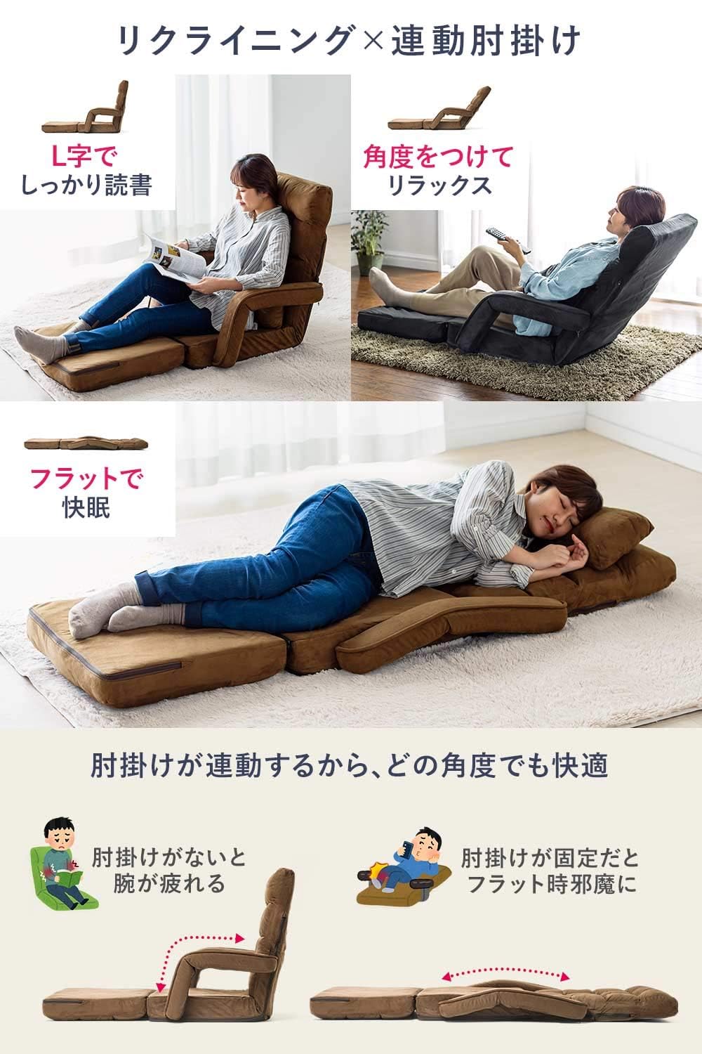 Amazon｜サンワダイレクト 座椅子 ソファベッド ひじ掛け付き