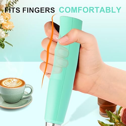 Miniatura 5 de YUSWKO Baby Blue - Varita espumadora de leche de mano para café, batidor eléctrico recargable con 3 cabezales, 3 velocidades, mezclador de bebidas