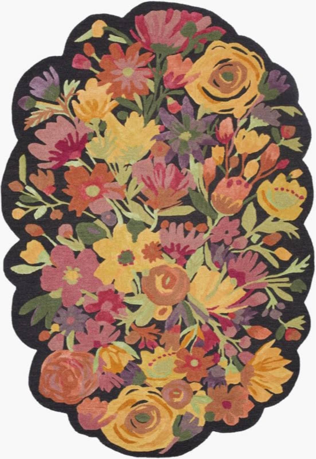 Handmade Tufted Irregular Shape Wool Area Rug Botanical Design, Thick & Soft Carpet for Living Room, Bedroom Hall Room Color Multi Size 4' x 6' (U-Shape) IrregularA0/Multi2