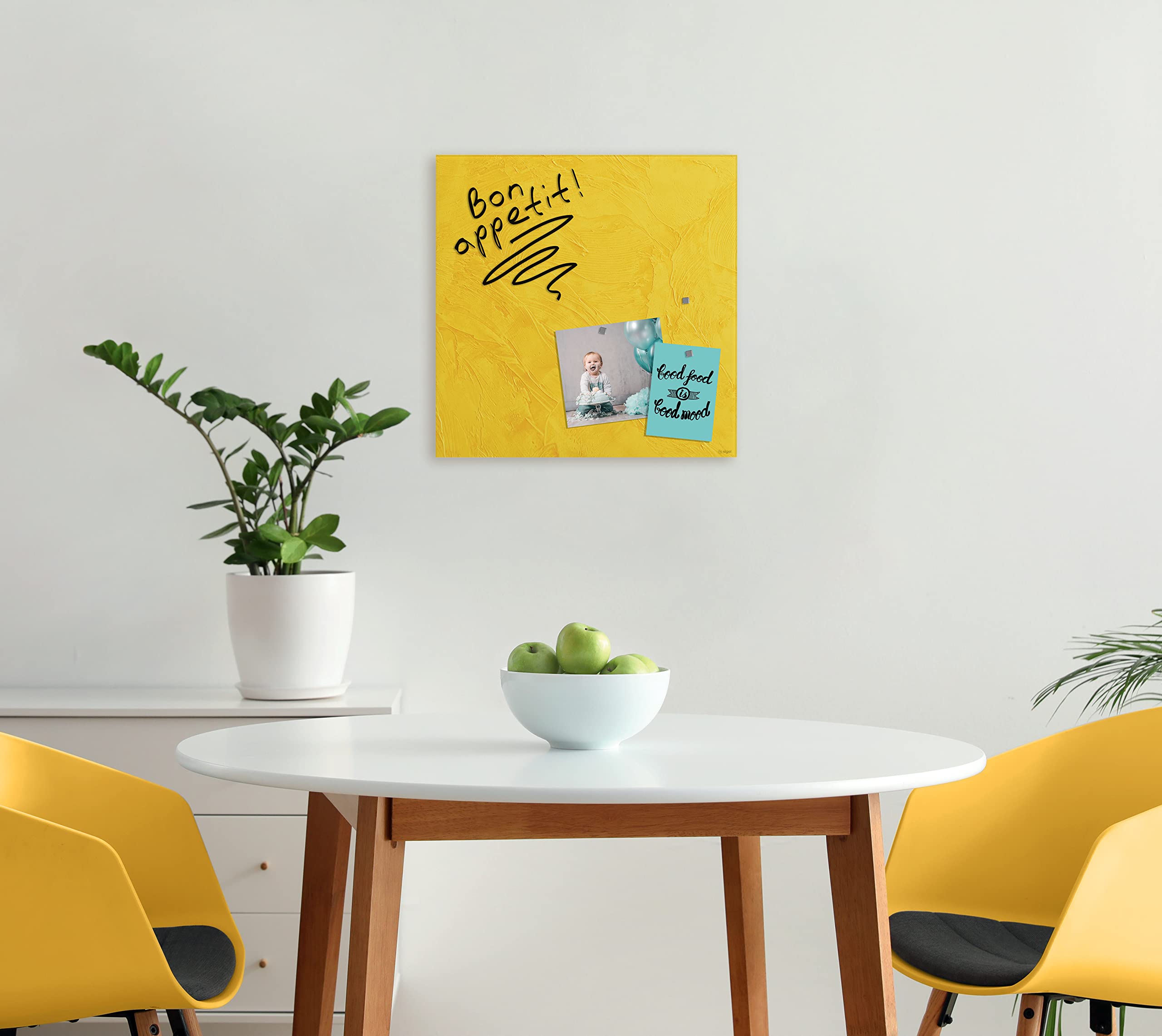 SIGEL GL293 Artverum magnetyczna szklana tablica magnetyczna, struktura kolorów, żółta, 48 x 48 cm, szkło bezpieczne