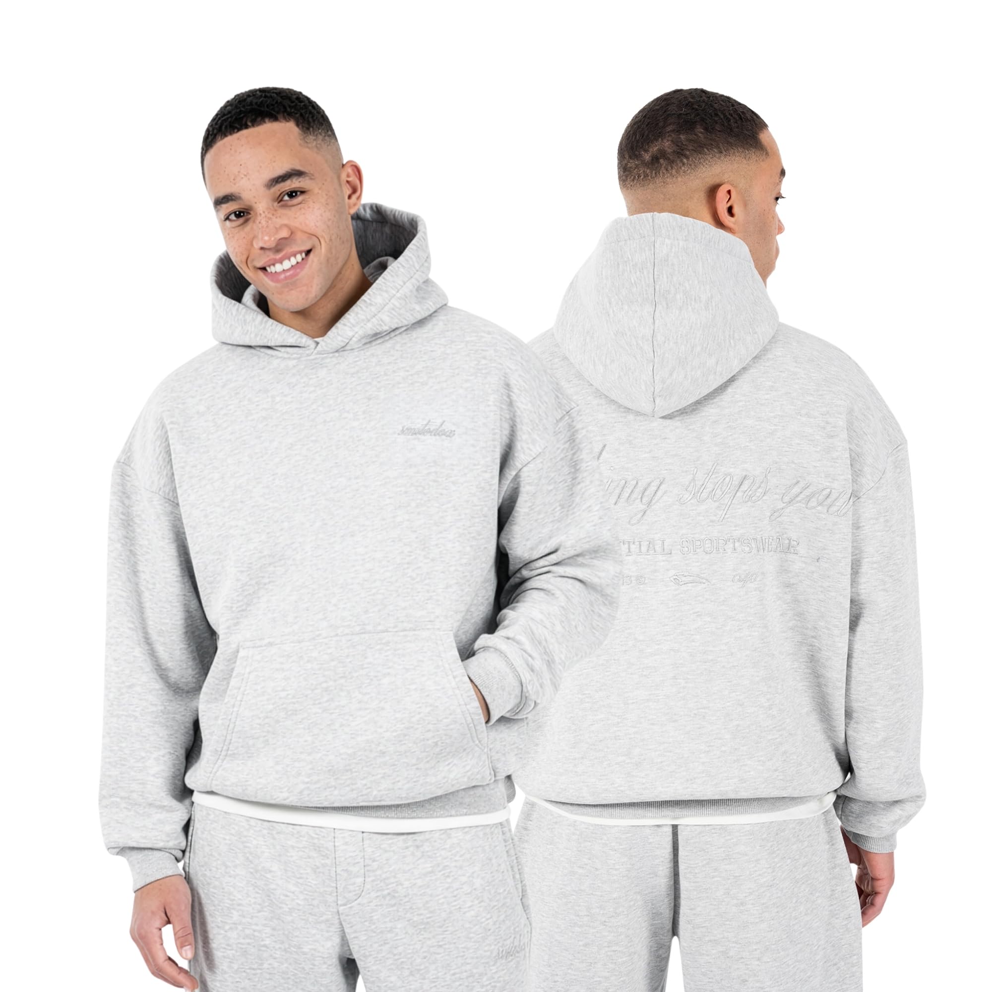 SMILODOX Hoodie Herren Kaleo, Oversize Kapuzenpullover mit Logo-Stickerei Brust & Rücken, Tunnelzug Kapuze, Kängurutasche, Rippbündchen, Urbaner Sweatshirt Style, ideal für Gym & Freizeit