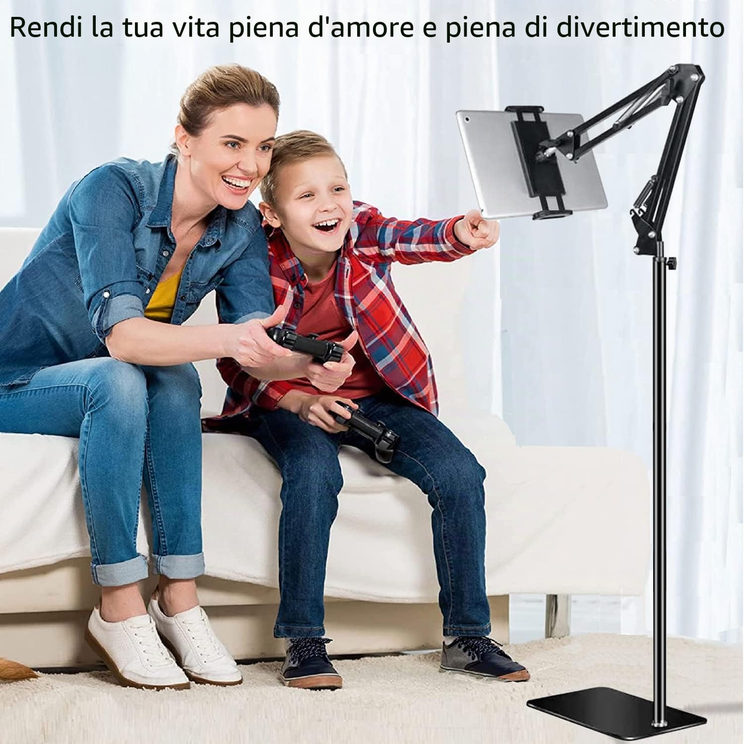 SAMHOUSING Supporto universale per tablet e cellulari da pavimento, girevole 360°, metallo, per iPad, 4,7-12,9 pollici