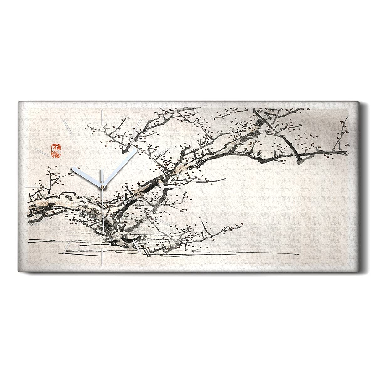Horloge sur Toile Arbre Asiatique Décoration Murale Salon Chambre Art Moderne