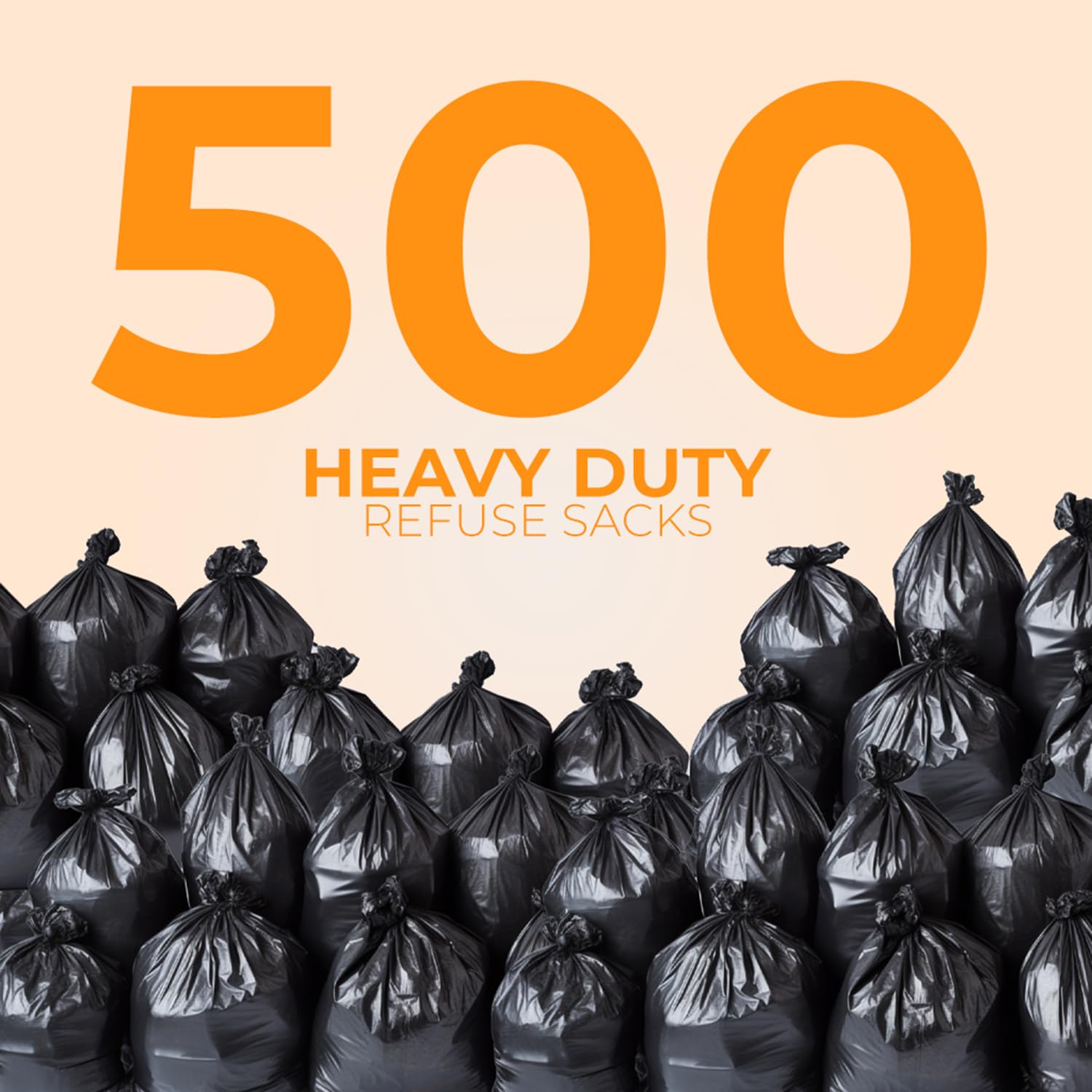 Roe Tenpo Paquete de 500 bolsas de basura resistentes, 70 L, 30 micras, fuertes y duraderas, resistentes a desgarros, bolsas de basura negras para uso diario, hogar y uso comercial