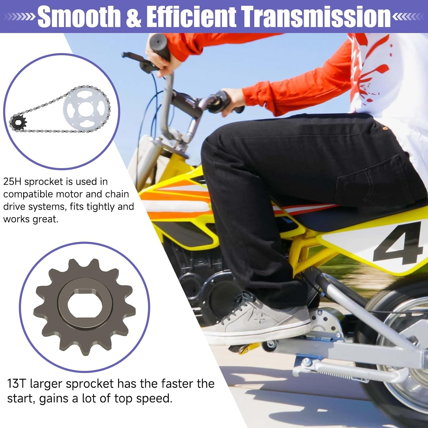 25H Chain 132 Link Chain Tensioner Adjuster Compatible with Razor MX650 MX500 Mcgrath Dirt Rocket MY1020 Motor Electric Scooter Dirt Bike Heavy Duty Parts with 13T 25H Sprocket