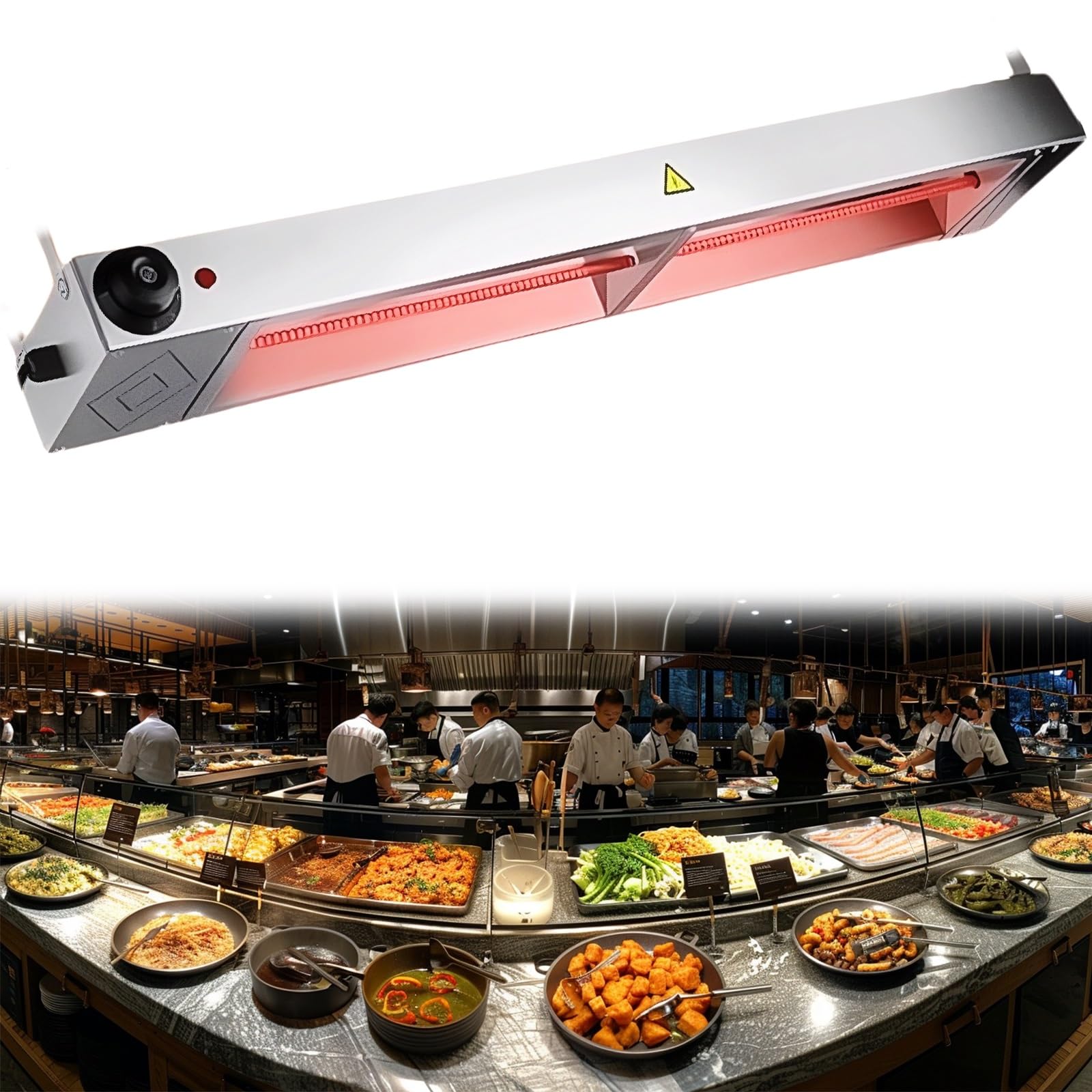 Lampada Riscaldante per Alimenti, Lampada Riscaldante Cucina con 30-80℃ Temperatura Regolabile, Lampada Scaldavivande Ristorante per Ristoranti, Hotel a Buffet (1 Pezzo,150cm)