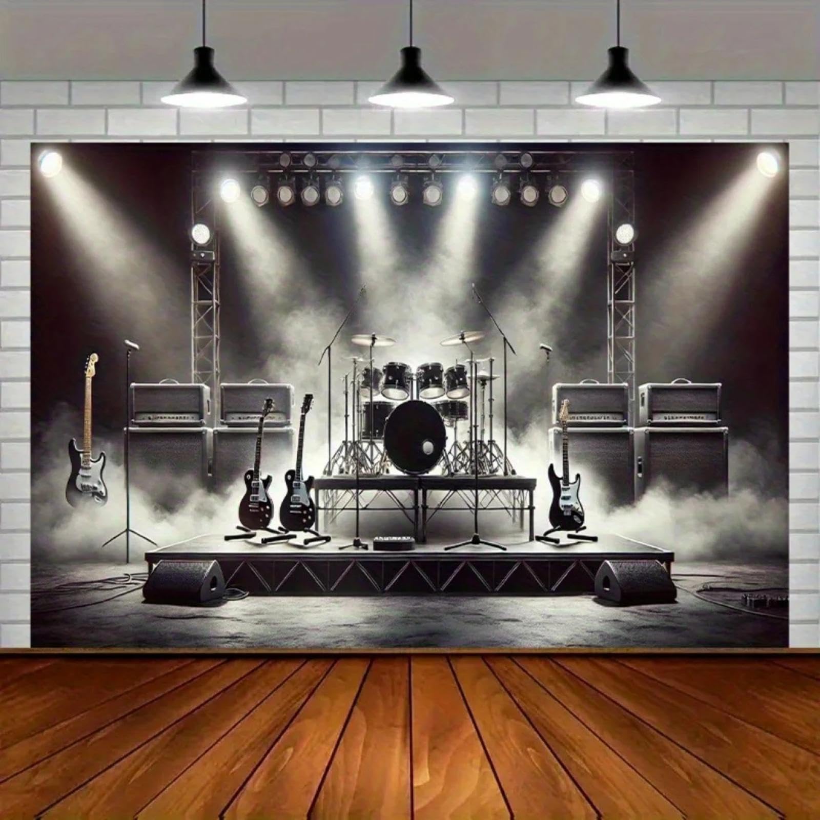 Rock band, palco, musica di sottofondo, bandiera, festa a tema, decorazione versatile, adatta per studi, case e giardini