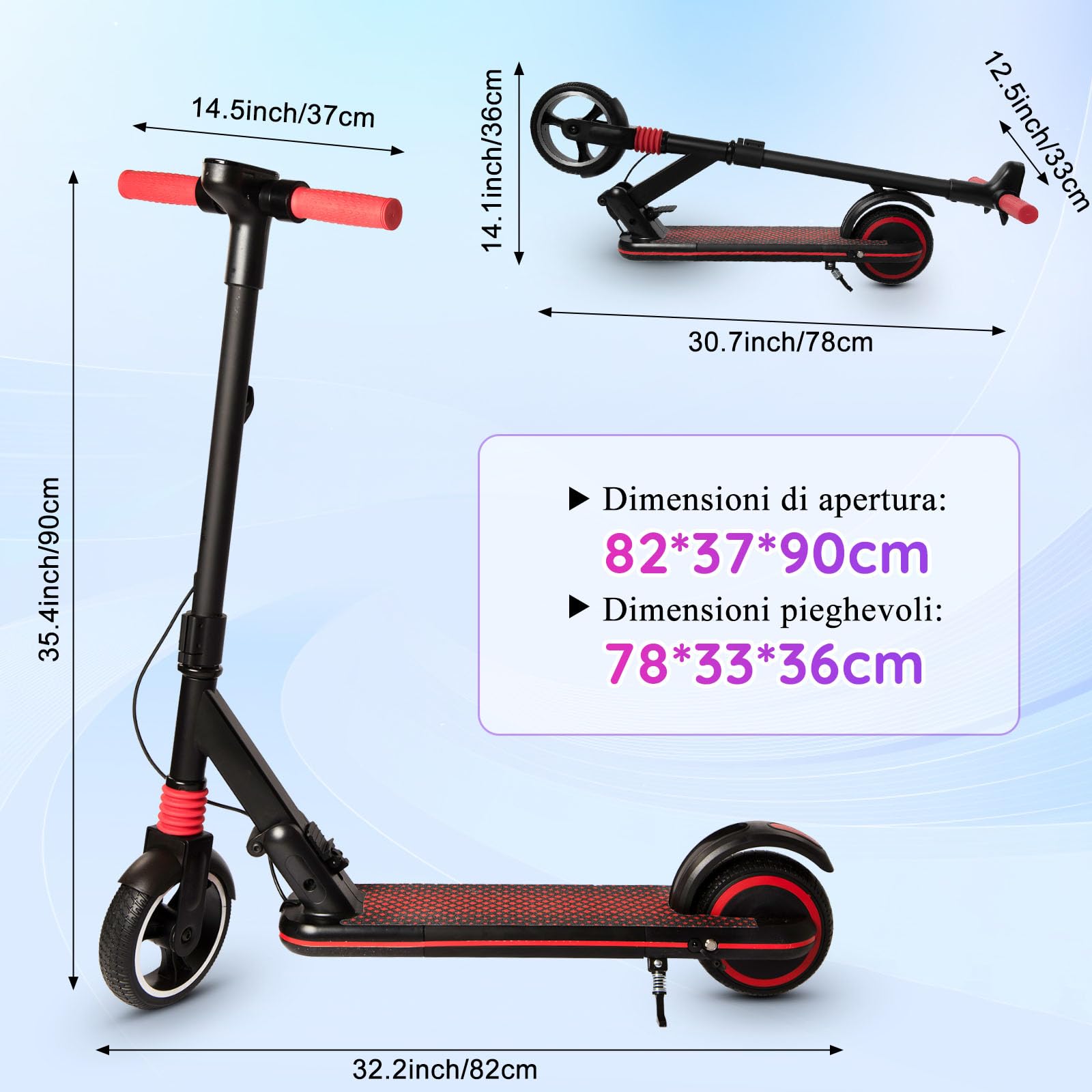 Monopattino Elettrico Bambini dai 6 ai 12 anni Autonomia 8KM Pieghevole Velocità 14km/h Luci LED Display Regalo per Ragazzi e Bambini