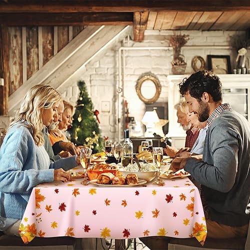 Miniatura 7 de Mantel de plástico de Acción de Gracias de 54 x 108 pulgadas, paquete de 2 manteles desechables de calabaza de otoño, mantel rectangular de otoño