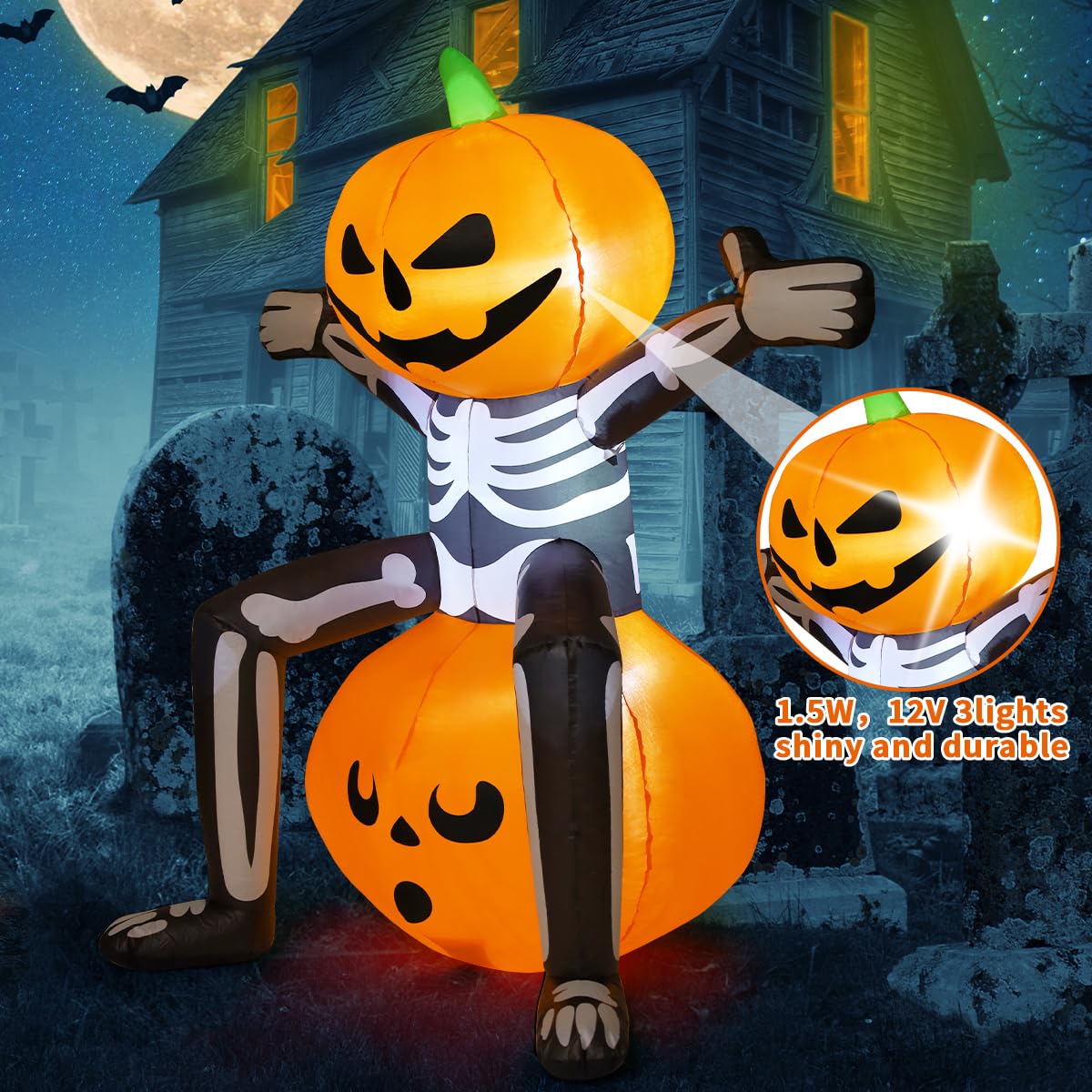 Gonfiabile Halloween COMIN A Forma Di Gufo E Zucca, 1,5 M Con Luci LED, Decorazione Da Esterno Per Giardino E Prato, Include Ventola E Picchetti