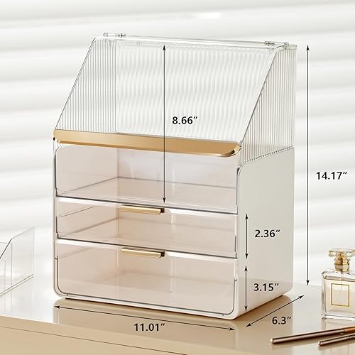 Miniatura 5 de Organizador de maquillaje grande para encimera, organizador de tocador, caja de almacenamiento de cosméticos para el cuidado de la piel, mostrador