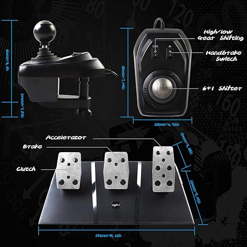 Miniatura 3 de PXN Volante de carreras de juegos V9 de 270900 ajustable con embrague y palanca de cambios compatible con vibración y función de auriculares