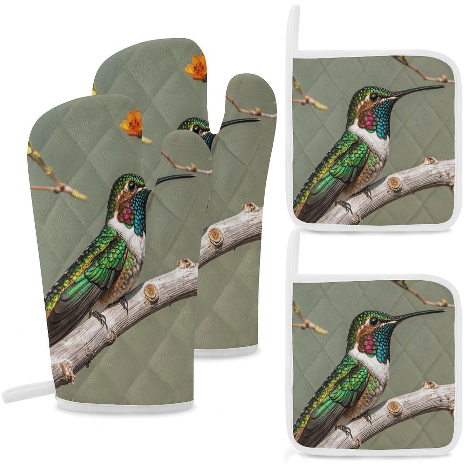 Maniques et maniques en forme de colibri résistants à la chaleur avec boucle de cuisine
