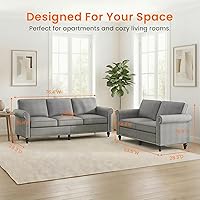 Vista 2 de Juegos de sofás de sala de estar de 2 piezas, modernos juegos de sofá de 3 plazas y sofá biplaza, tela de lino de 3 asientos + muebles de sofá de 2