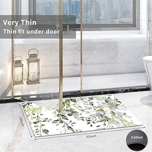 Miniatura 4 de Juego de 3 alfombras de baño de hojas verdes, diseño floral de primavera, bohemio, de secado rápido, juego de 3, plantas de eucalipto, minimalista,