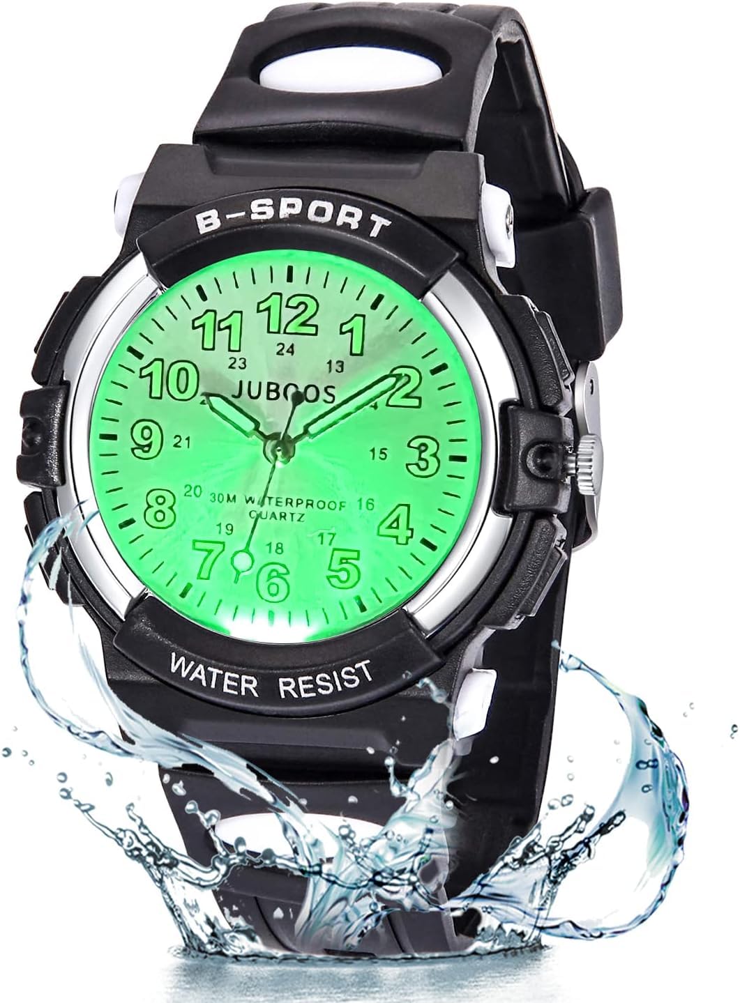 JuboosKids Watch Analog with 7 Colorful Night Lights Boys Girls Waterproof Soft Strap Kids Time Teaching Quartz Wristwatch for Ages 5-18