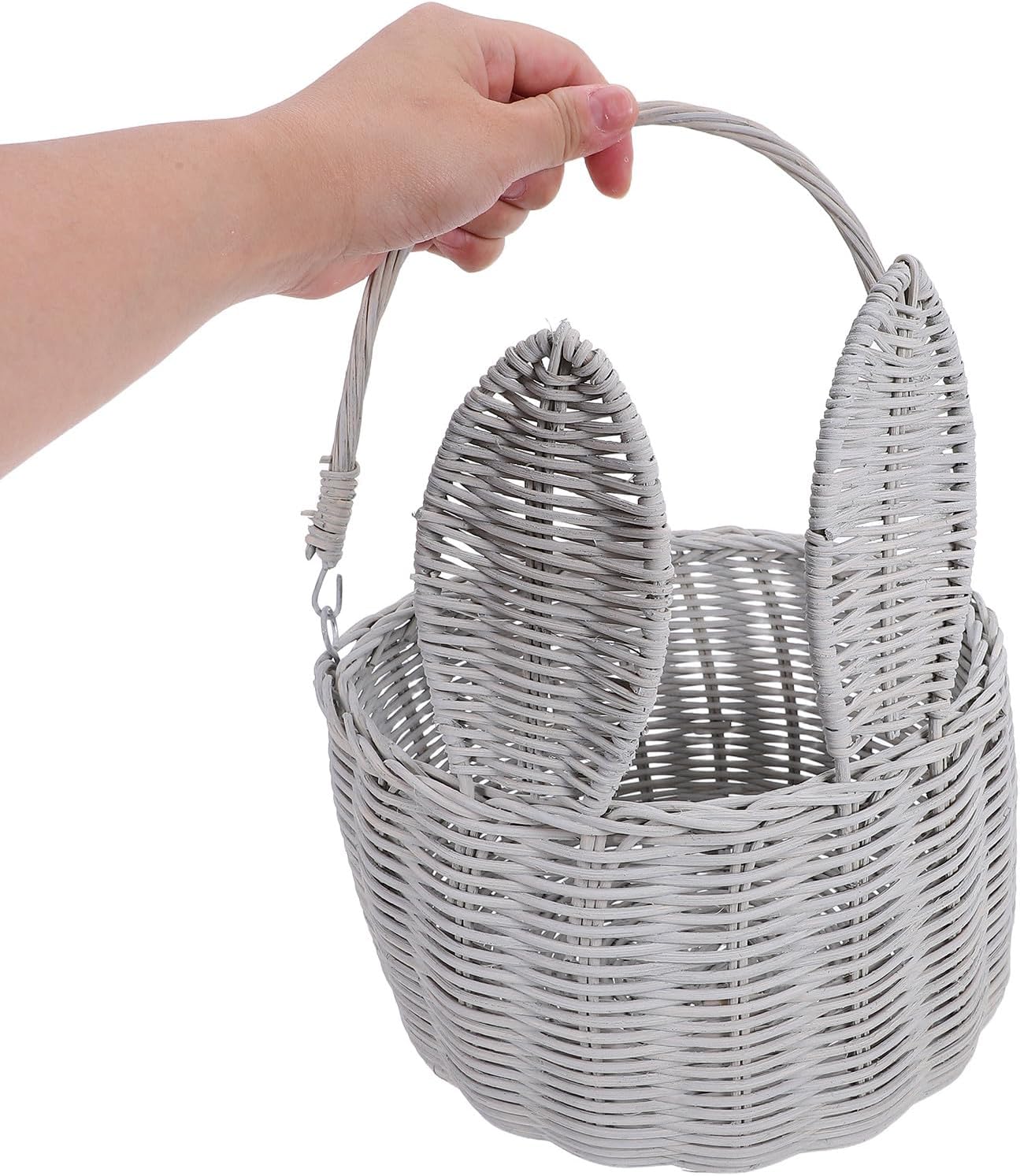 Easter Bunny Ear Picnic Basket - Handwoven Flower Girl Basket With Handle - Rattan Woven Organizer For Eggs Fruit Candy - Ideal Storage Organizer For Spring Festival