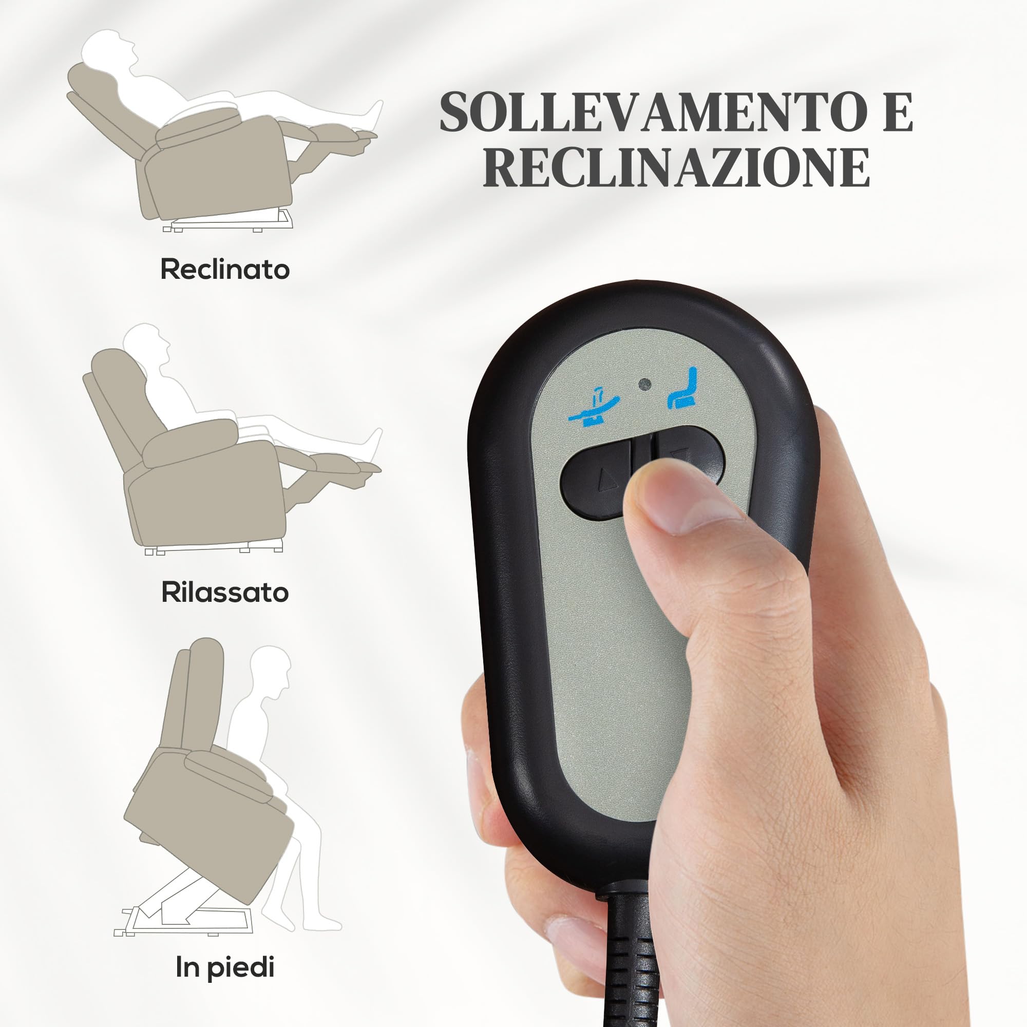 HOMCOM Poltrona Alzapersona Elettrica Reclinabile con Poggiapiedi, Poltrona Relax con Telecomando e Tasca, Beige
