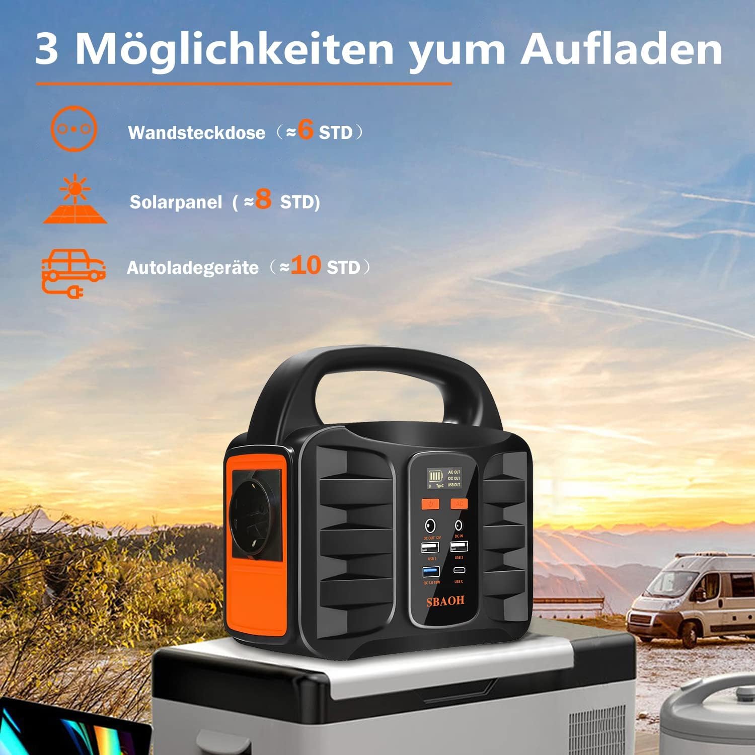 Powerstation 200W,SBAOH Solargenerator Akku mit AC Outlet Camping Solar Generatoren Lithium Batterie Bank Stromversorgung für Outdoor Travel Home Emergency Backup