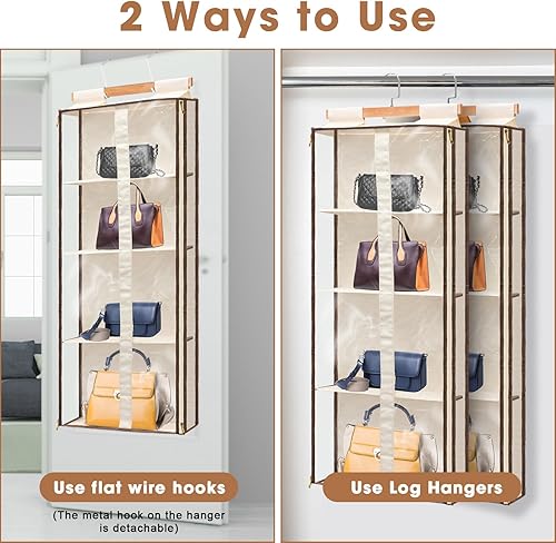 Miniatura 4 de Silkfly Paquete de 2 organizadores colgantes para colgar bolsos para armario, colgador de almacenamiento transparente con soporte de cremallera