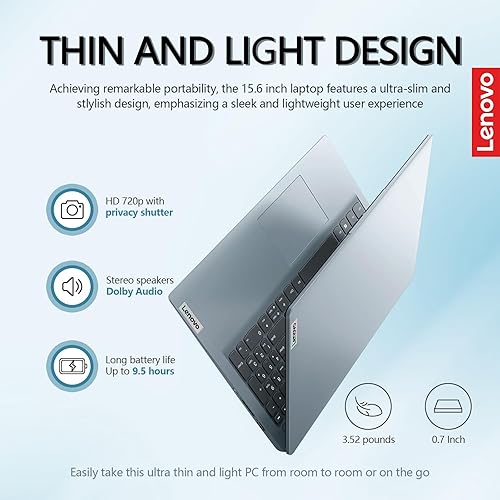 Miniatura 7 de Lenovo Ideapad 1 - Computadora portátil de 15 pulgadas, HD 15.6, Microsoft Office, incluida por vida, delgada y ligera, para estudiantes