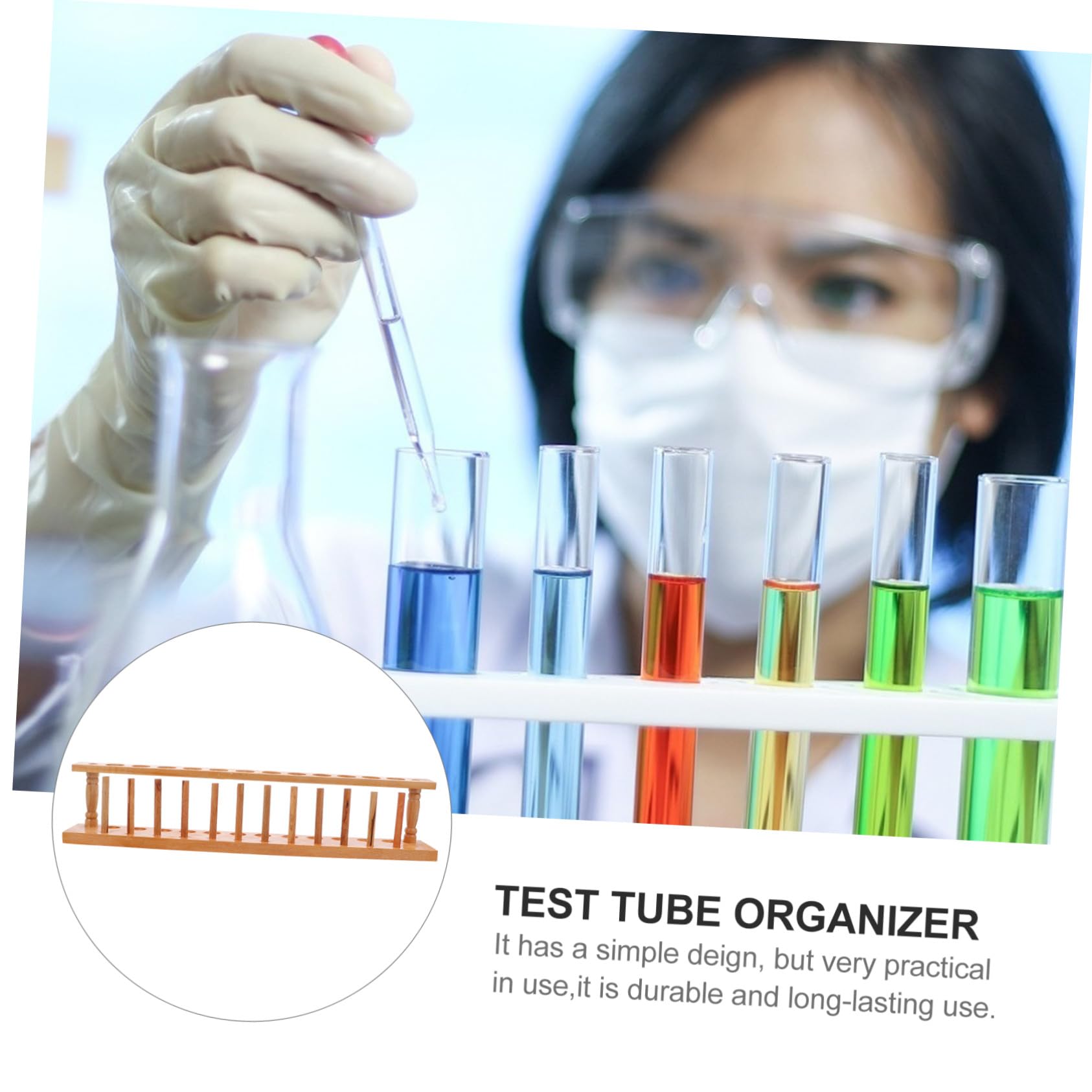 Estantería para Tubos de Ensayo de Madera Beige, Ligera y Portátil | Pulido Fino, No Daña las Manos, Uso en Laboratorio y Escuela, Soporte para Tubos de Ensayo
