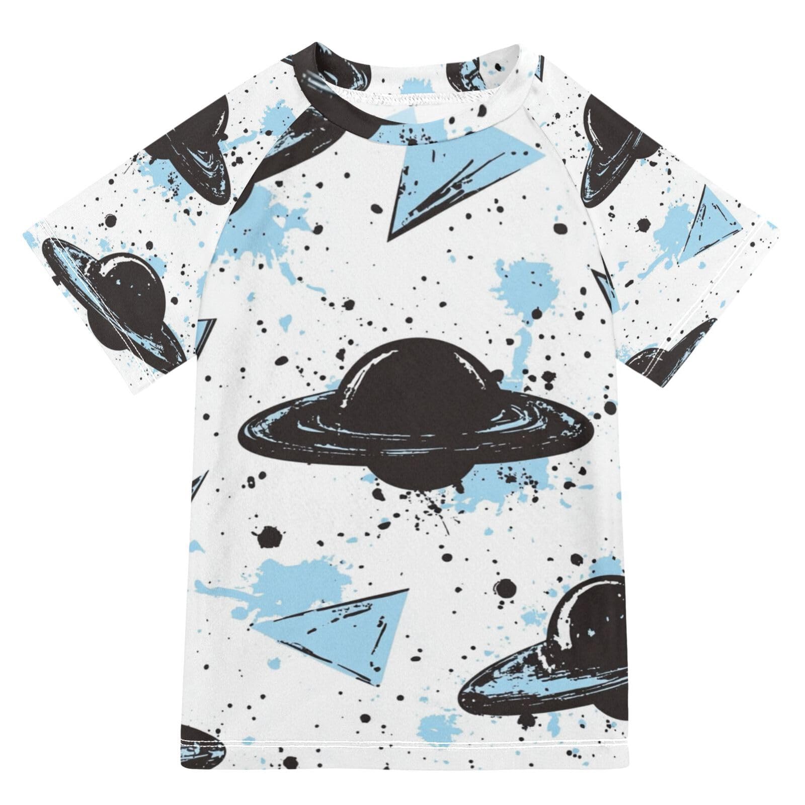 Jucciaco Boys Swimsuit Aircraft Graffiti Planet Art Sunscreen Kids Sun Rashguard Short Sleeve T-Shirts Swimwear Sets UPF 50+ Multicoloured