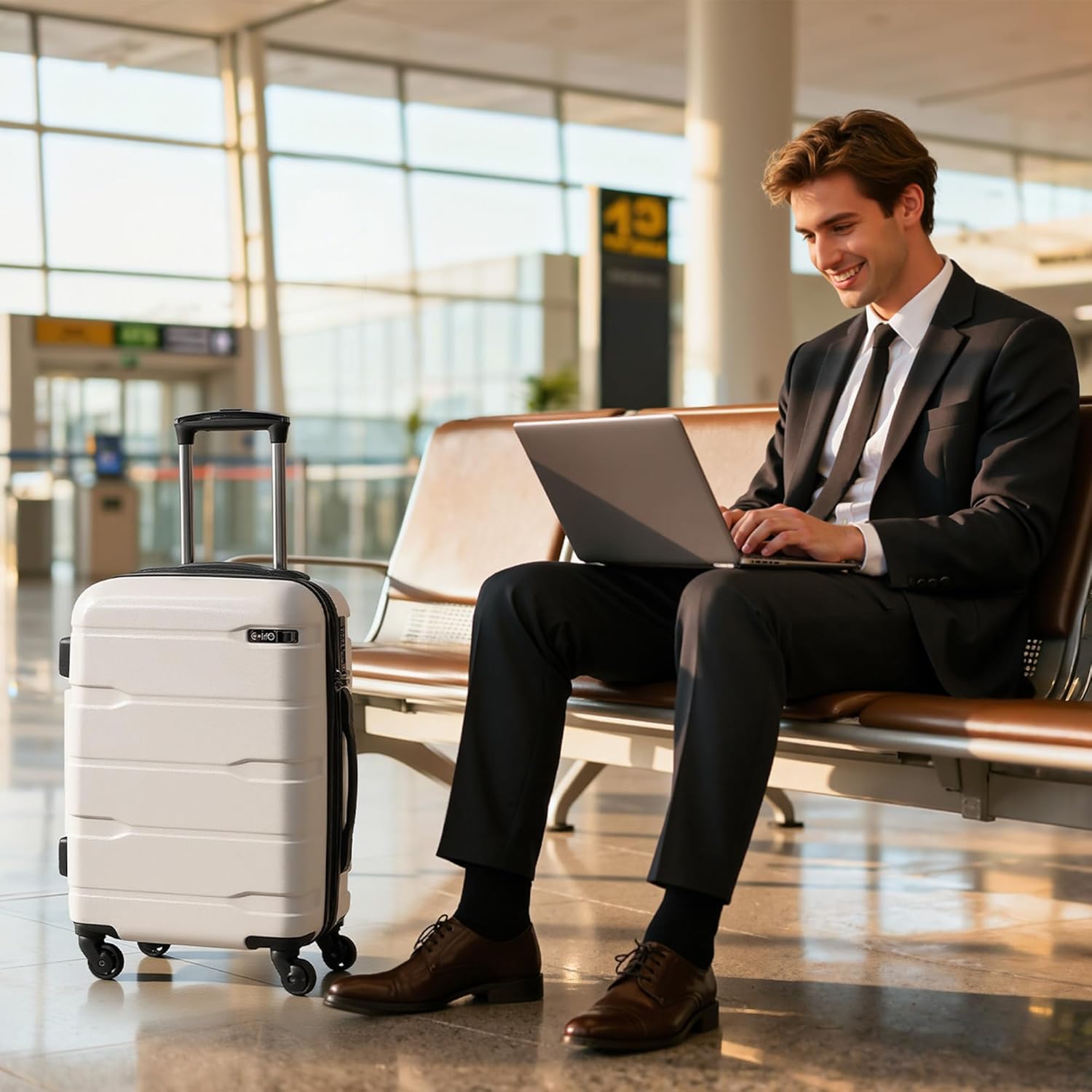 Coolife Carry On Luggage 22x14x9 Airline Approved Hardside PC+ABS Suitcase with TSA Lock, Lightweight Rolling Travel Luggage with Spinner Wheels(White, 20in) - Image 8