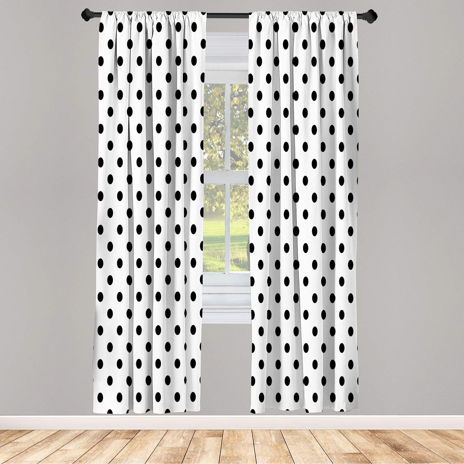 Ambesonne Polka Dot Window Curtains, Classic Old Fashioned Repeated Circles Round Forms Retro Illustration, Lightweight Decorative 2-Panel Set & Rod Pocket, Pair of - 28" x 63", Black White