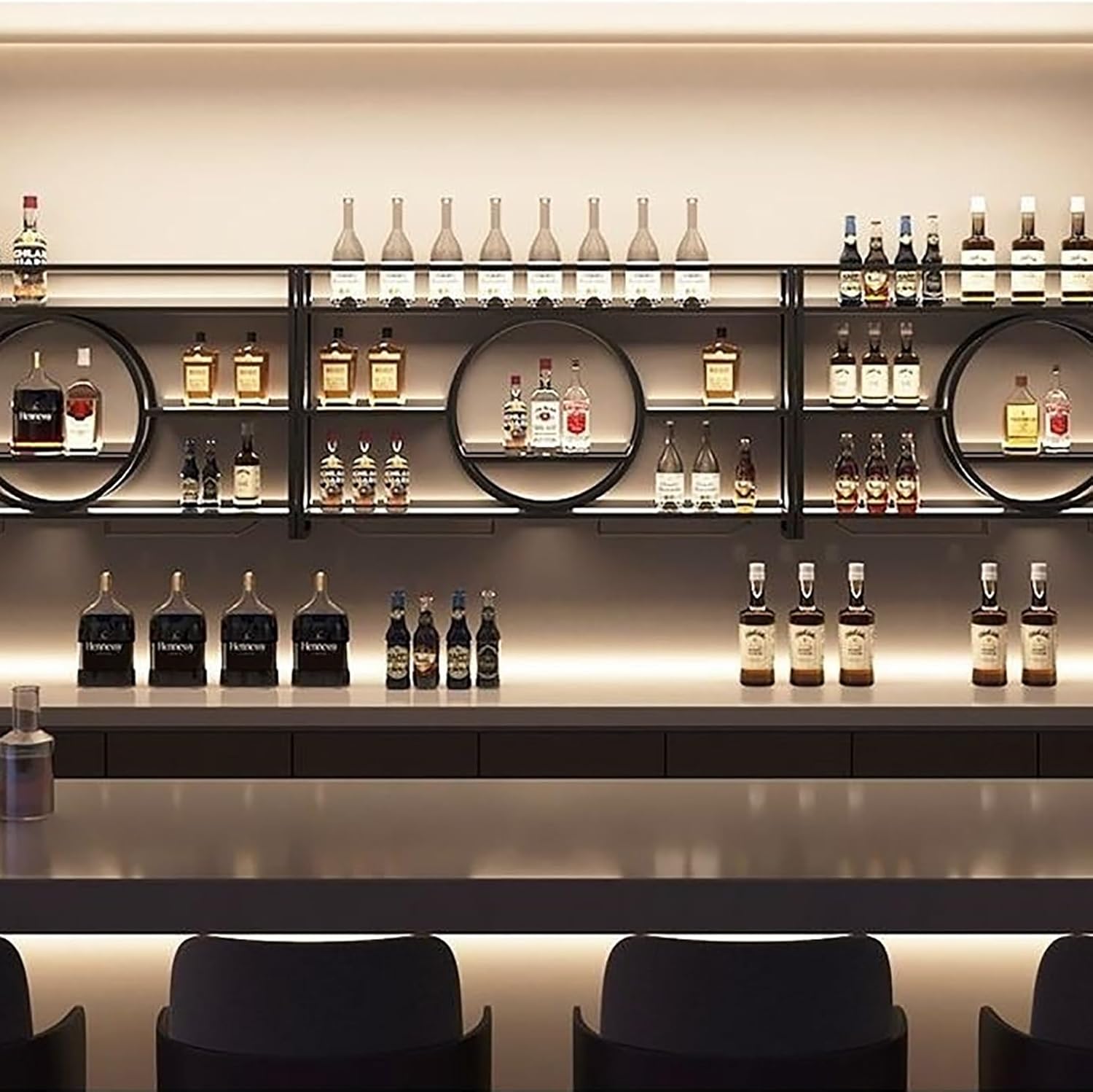 Modern Wall Mounted Wine Rack, Bar Unit Floating Shelves, Glass Rack Iron Display Stand, Hanging Display Rack Wine Organizer, Bar Liquor Shelves Shelf, for Home Bar Dining Room Dec