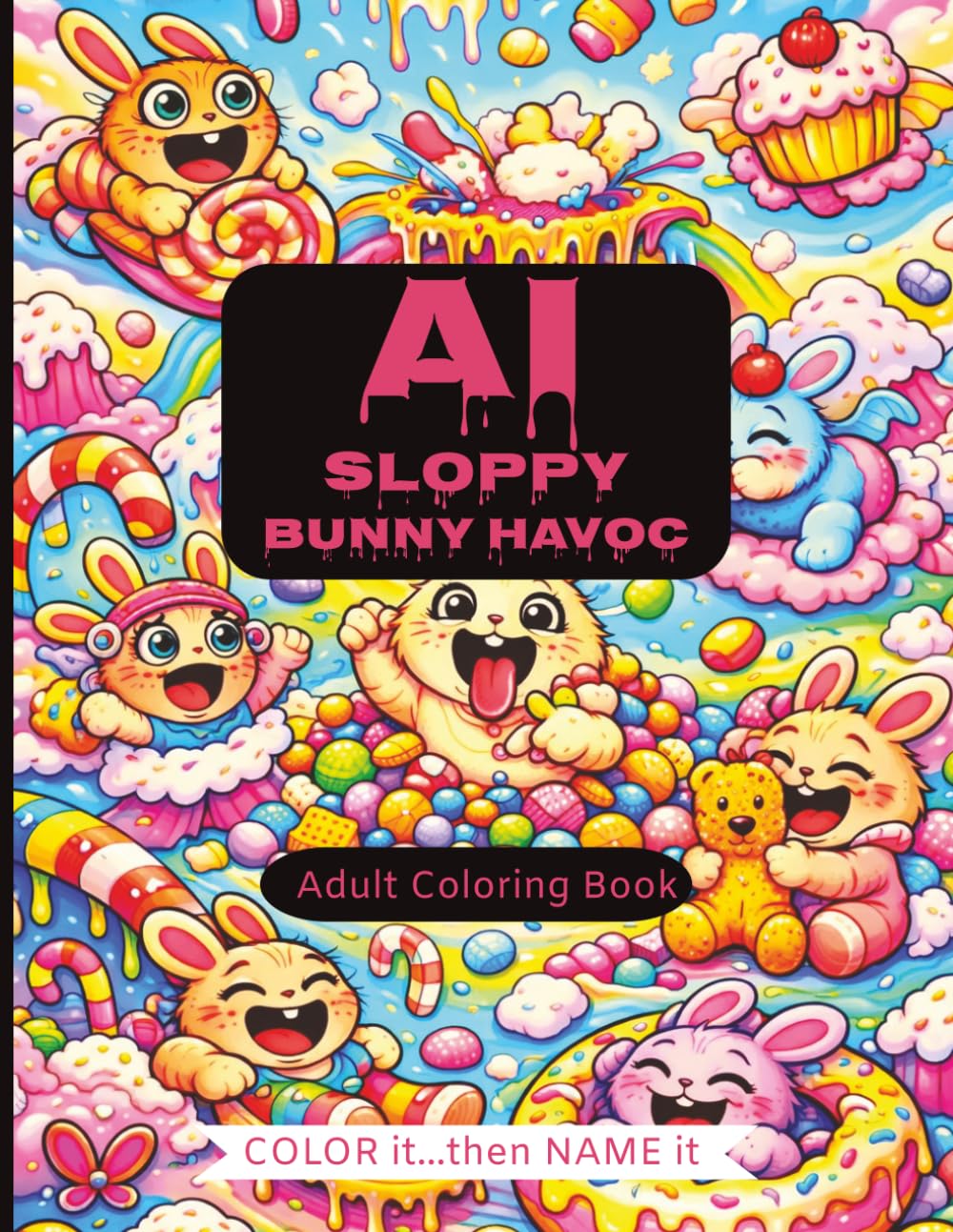 AI Sloppy Bunny Havoc: A Unique Adult Coloring Book with Bunnies, Chaos, and Strangeness / A Messy AI Generated Coloring Experience