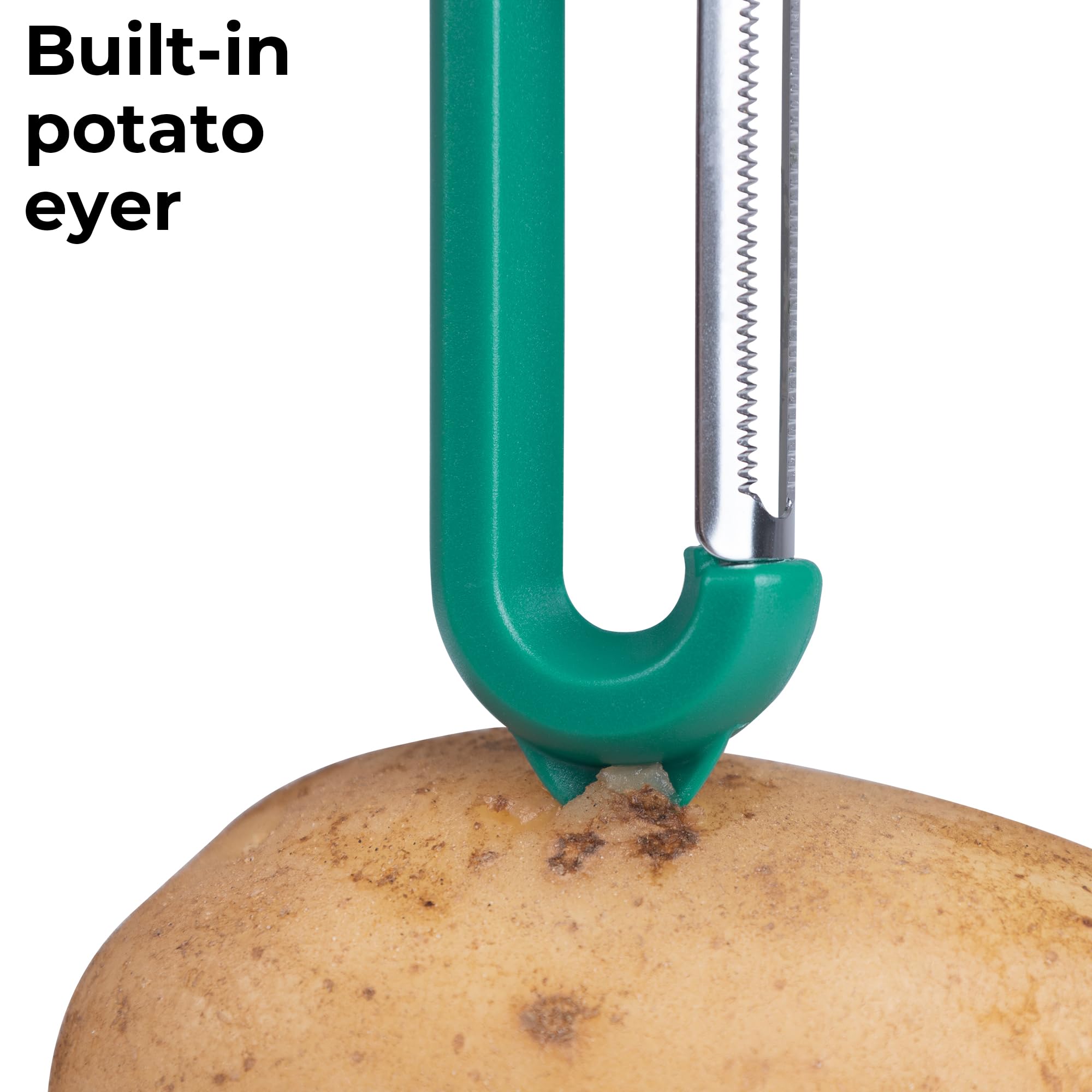 Linoroso Pelapatate Professionale Seghettato di Tipo I con Punta per Pela Patate e Verdura Frutta, Affilato e Liscio, Impugnatura Confortevole - Verde