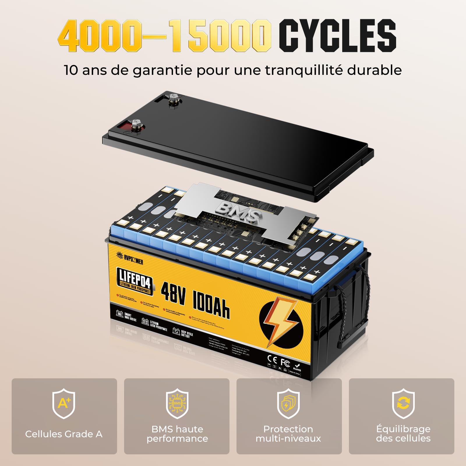 Batería LiFePO4 48 V 100 Ah, 5,12 kWh, para Buggy de Golf