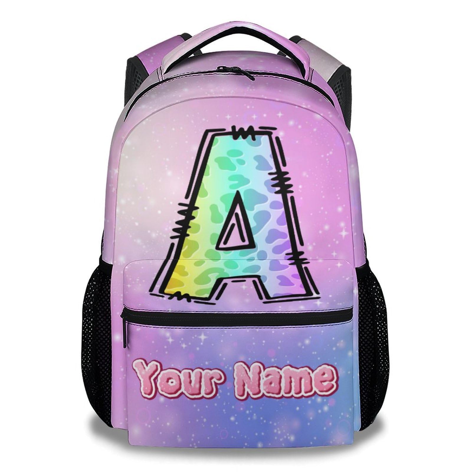 School Backpack for Girls, Personalized Leopard Backpacks, Custom Cheetah Print Bookbags Initial School Bag for Kids, 17 Inch Monogram Bookbag Large