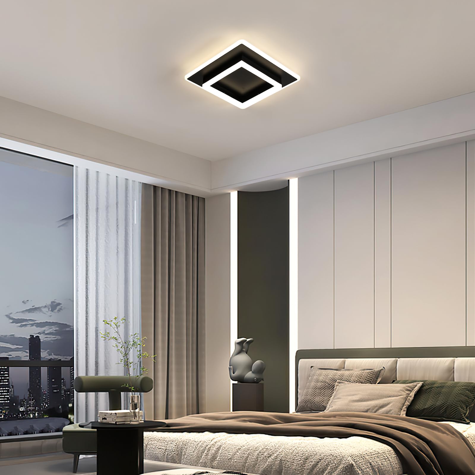 Lampada da Soffitto a LED 30W 3375LM Plafoniera LED Moderna Quadrata | Lampadario LED Soffitto Moderno Nera per Camera da Letto Soggiorno Cucina, Luce Naturale 4500K, 30CM