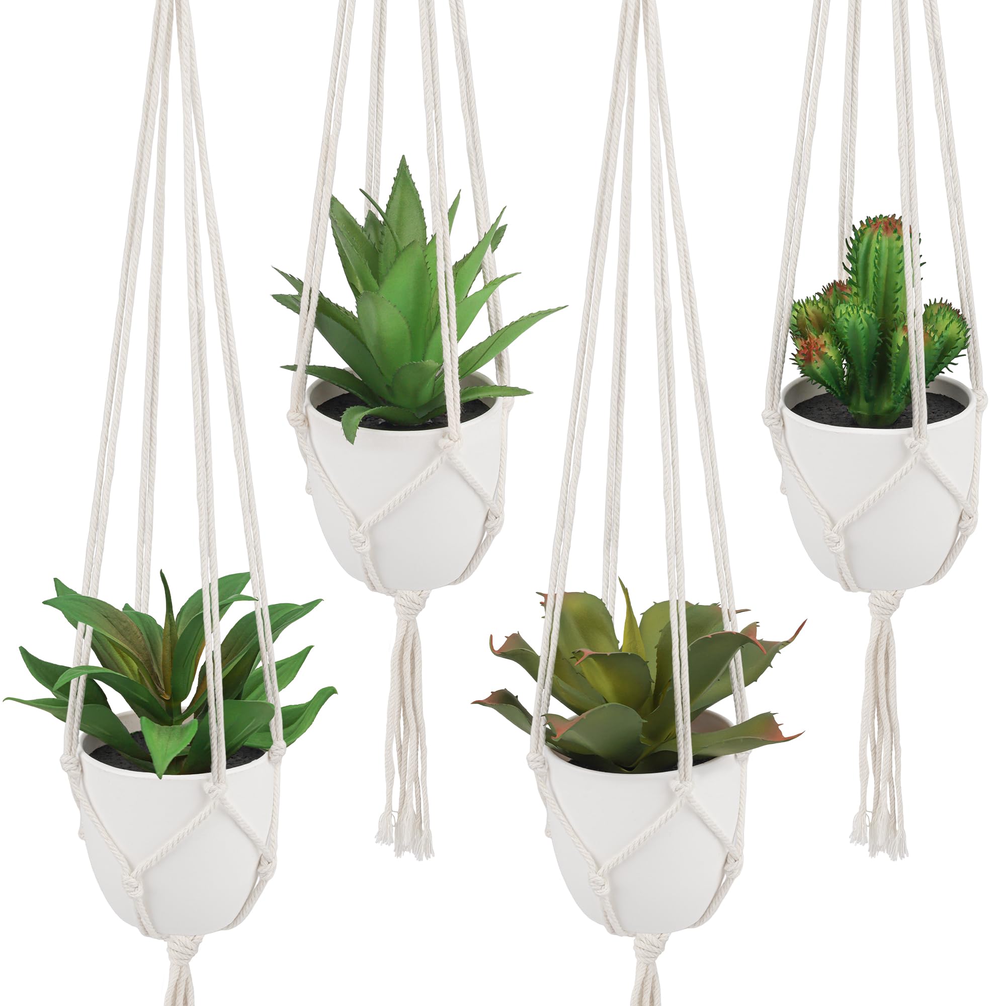 Kepfire 4 Pack Fake Hanging Plants with Pot Artificial Assorted Small Hanging Succulents Plant for Garden Arrangement Bedroom Office Indoor Outdoor
