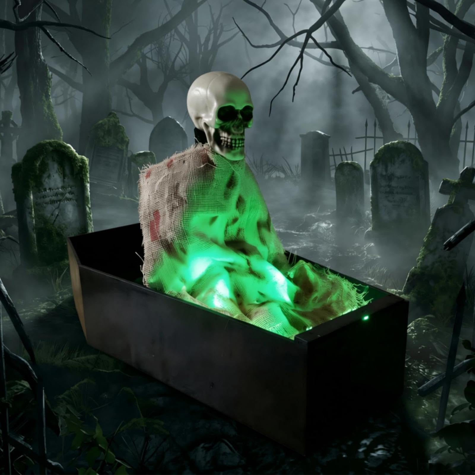 Decorazioni Scheletro Halloween Oggetto spettrale in bara con attivazione