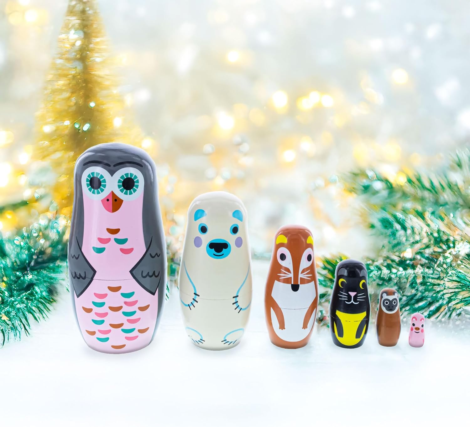 BestPysanky Set of 6 Animals Wooden Nesting Dolls