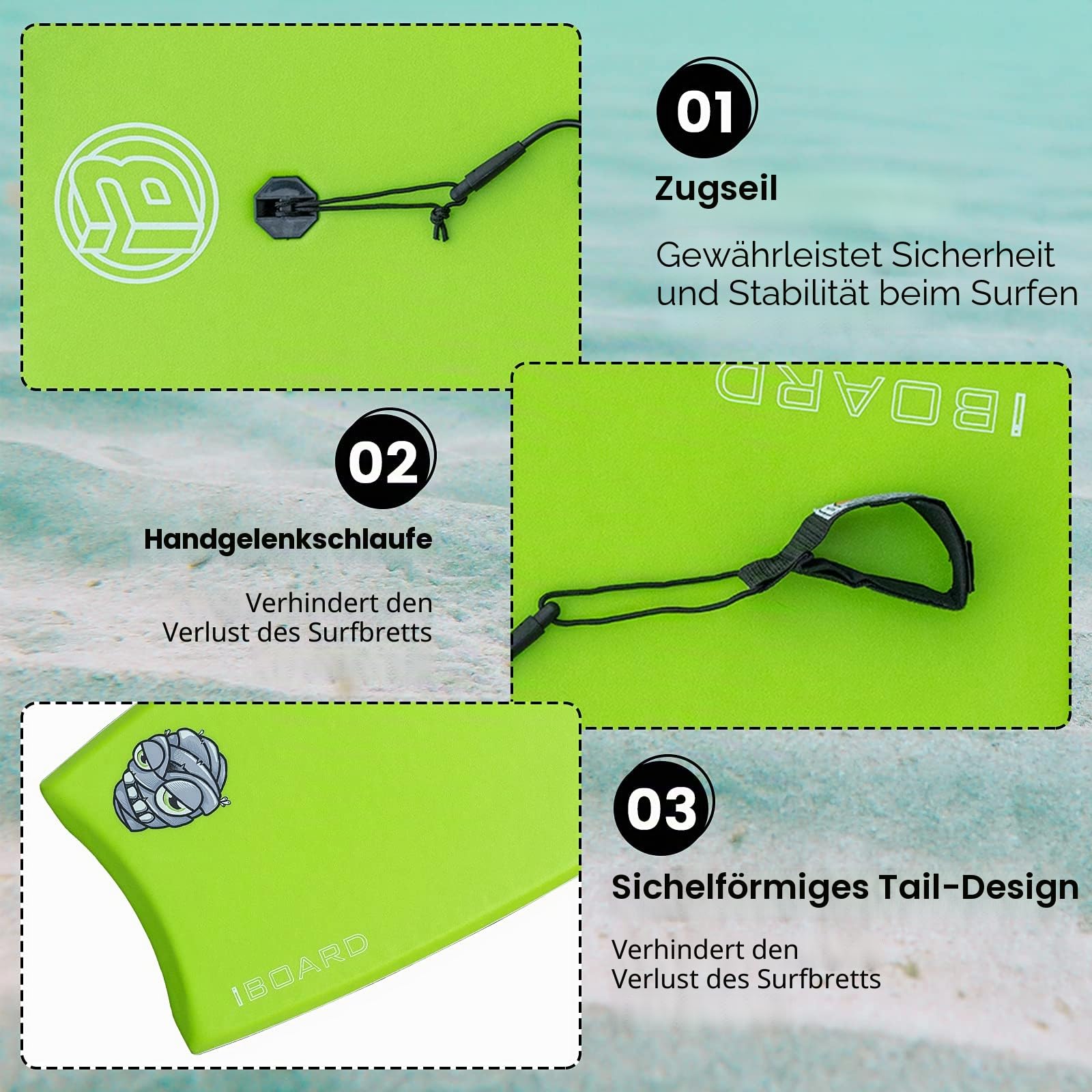 Bodyboard, 104,1 cm, leichtes Bodyboard mit EPS-Abdeckung, Premium-Leine und Handgelenkschlaufe, Surfen für Erwachsene und Jugendliche