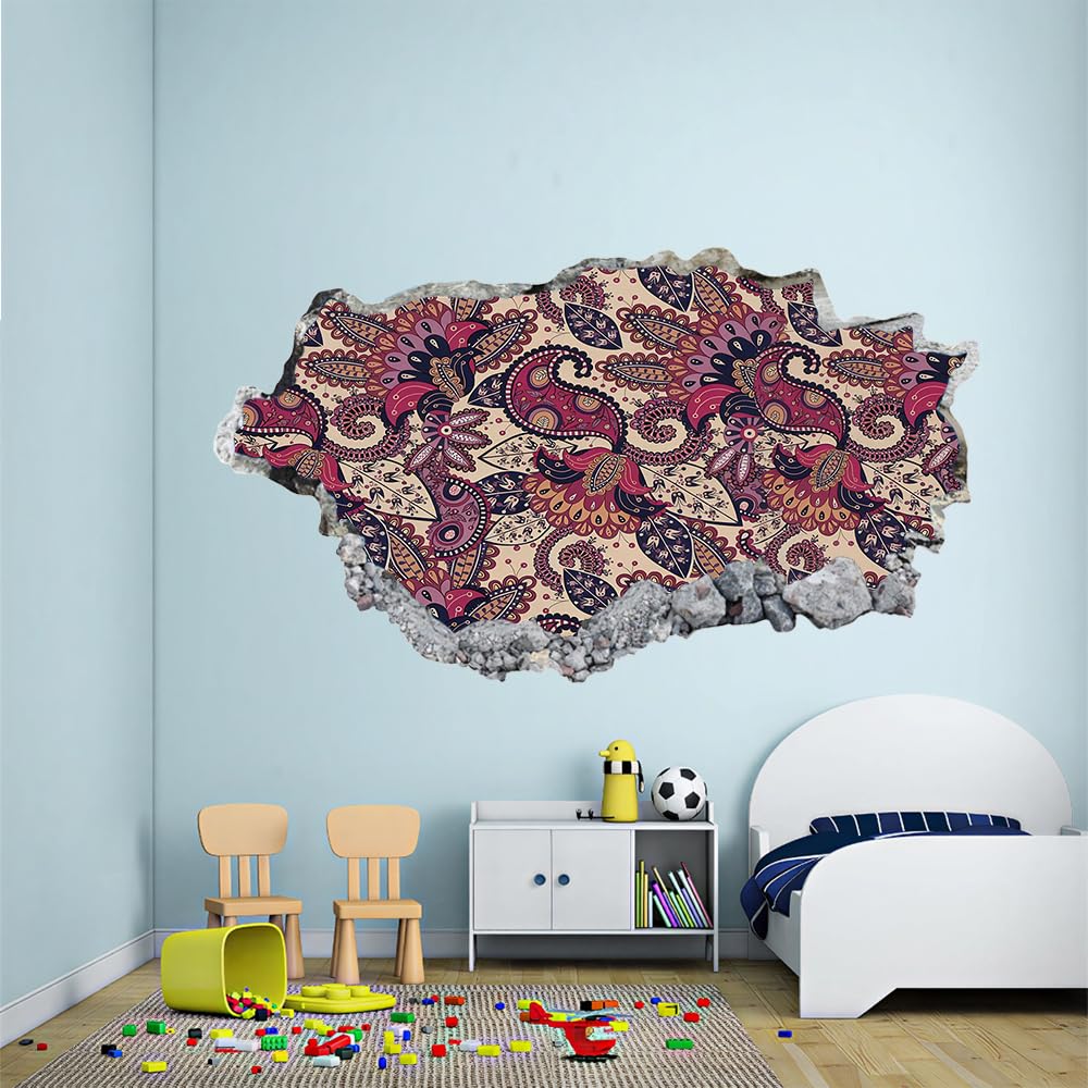 3D Wandtattoo Durchbruch Wanddeko Paisley-Muster Wanddurchbruch sticker Wandbild Wandsticker Abstrakt Wohnzimmer Wanddeko Wandaufkleber für Kinderzimmer Mädchen Teenager Zimmer