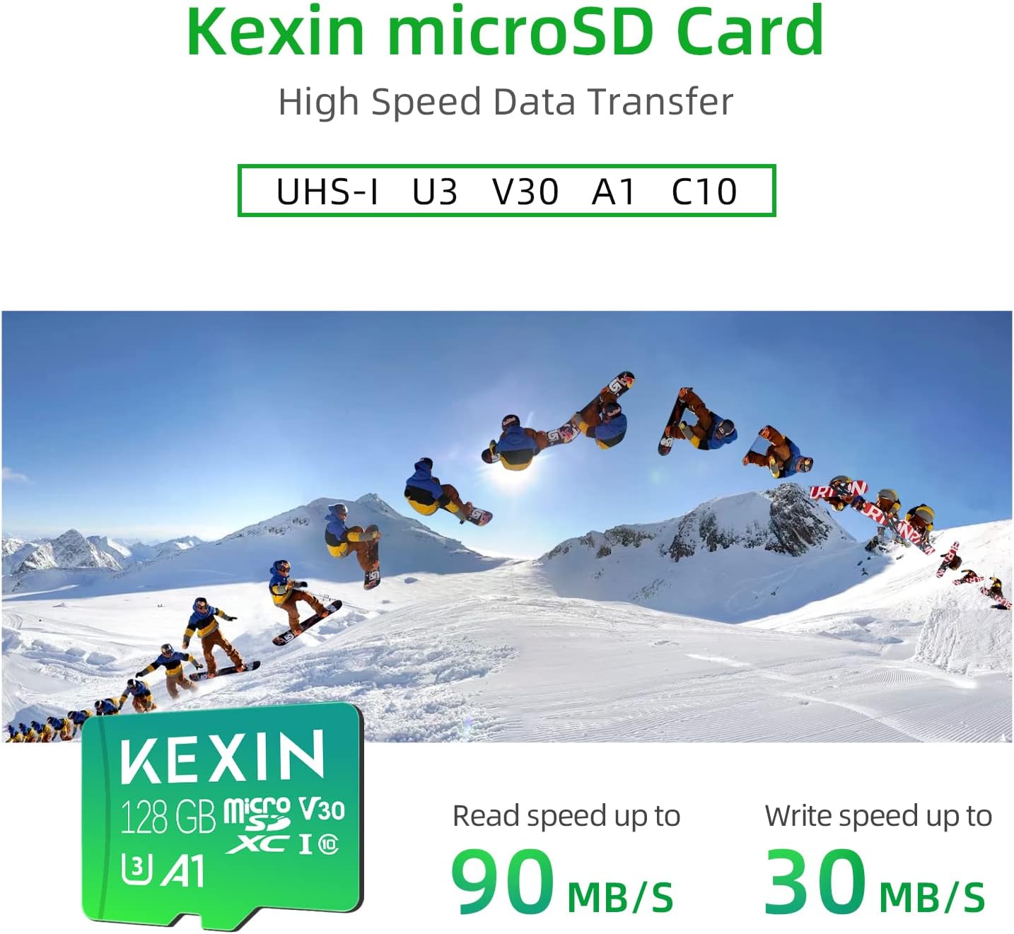 KEXIN Micro SD Card 128GB -Memory -Card + Adapter, 128GB microSDXC Full HD & 4K UHD, UHS-I, U3, 3Pack Mini SD Card Expanded Storage for Android Smartphones, Tablets
