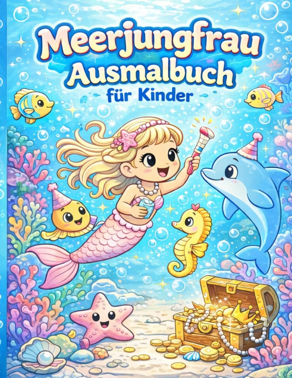 Meerjungfrau Ausmalbuch für Kinder: Süße und magische Unterwasser Motive zum Ausmalen für Mädchen und Jungen von 3–8 Jahren | Große einfache Bilder mit Meerestieren, Schatz und Ozean Abenteuern