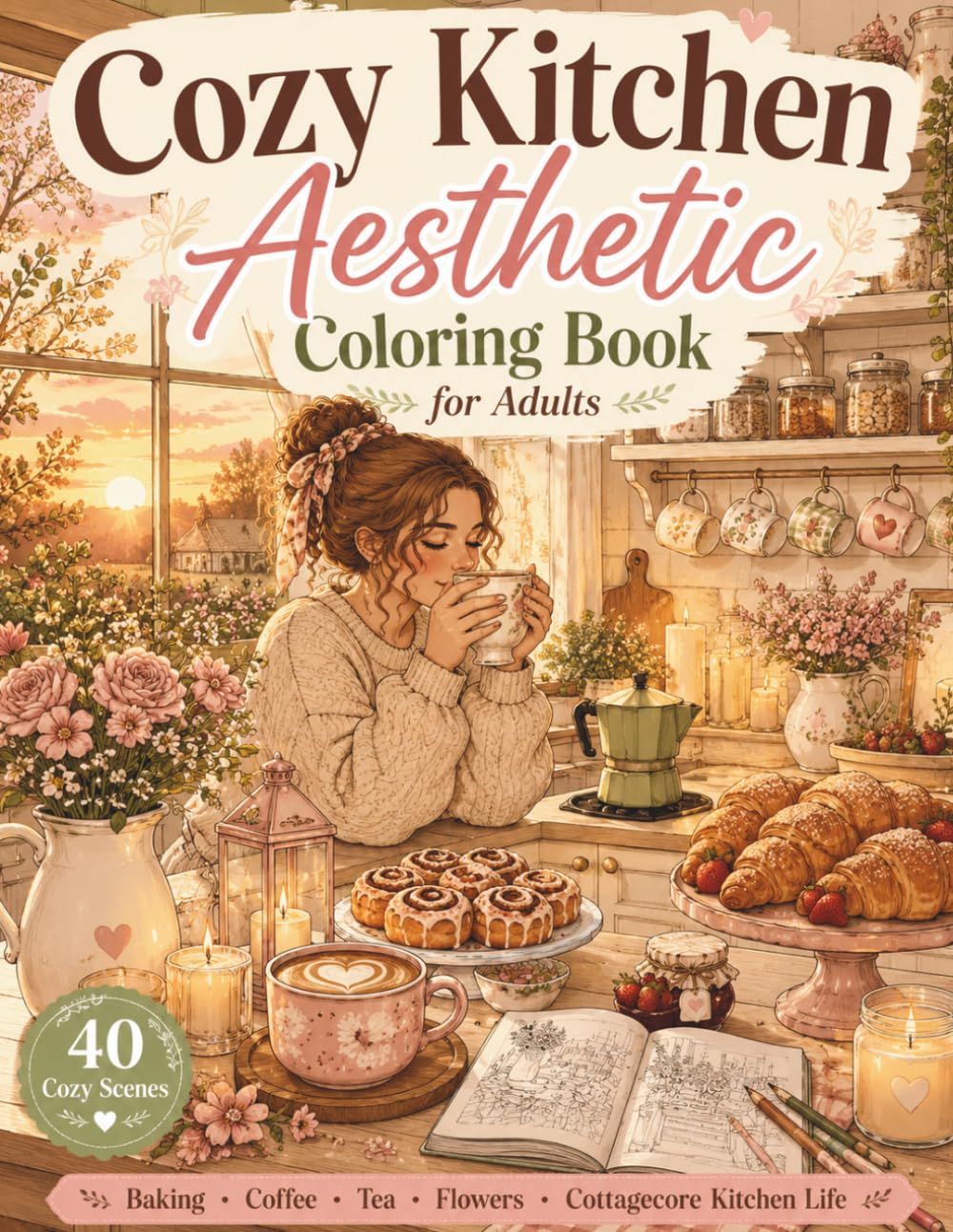 Cozy Kitchen Aesthetic Coloring Book: 40 Cozy Coloring Pages Featuring Baking, Coffee, Tea, Cottagecore Kitchens, and Relaxing Lifestyle Scenes for Adults (The Cozy Aesthetic Collection)