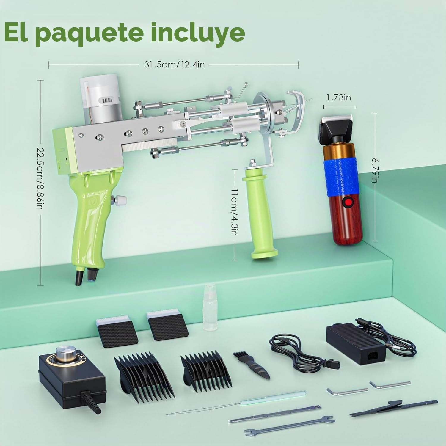 Tufting,Helangel Pistola Tufting 2 en 1 Pistola de Tufting 5-40 Pasos/S Tufting Pistola Eléctrica 7-21 mm Ajustable Máquina de Tejer Alfombras para Navidad Artesanía Alfombras Ropa