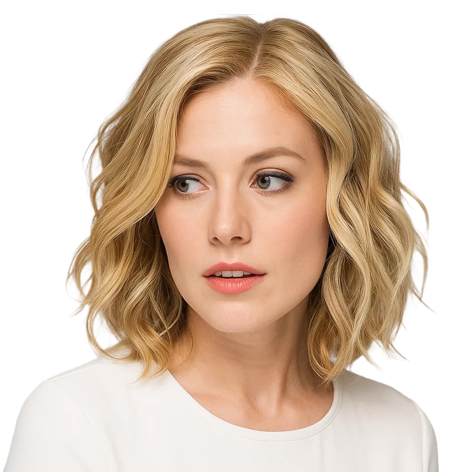 Short Blonde Wig, Blonde Curly Wig Synthetic Hair, Golden Middle Part Wavy Wig for Cosplay Halloween, Parties, Fashion