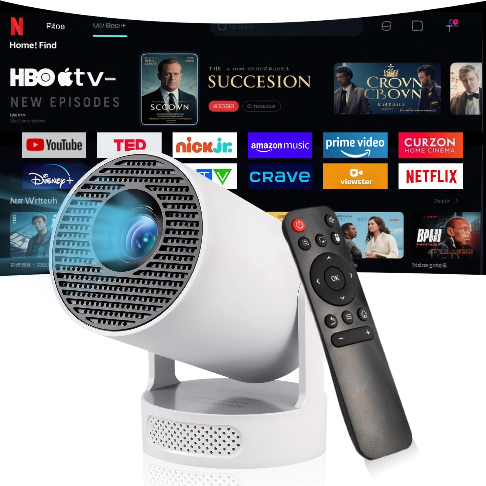 Proyector Portatil, Mini Proyector con Altavoces de 5W,WiFi 6 Bluetooth 5.4, Android 11,Support 4K y Auto Keystone, 180° Rotable Projector Compatibile con HDMI/TV Stick/Laptop