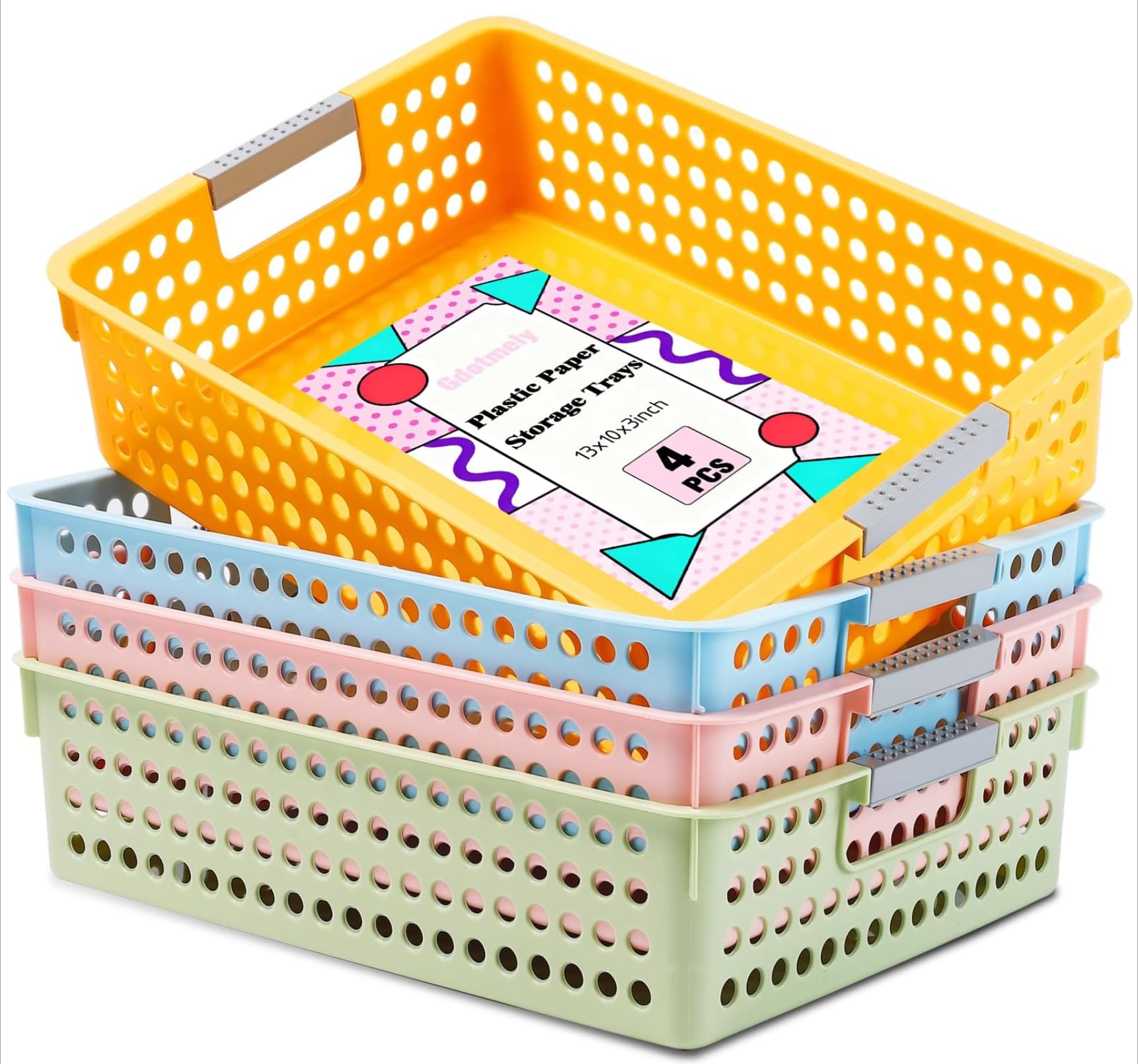 Spymero 4 Pack Plastic Turn In Trays A4 Paper Storage Baskets 4 Colours