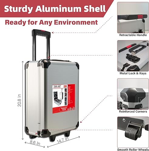 Miniatura 8 de Kit de herramientas, caja de aluminio para hombres, 515 piezas, kit de herramientas para el hogar general con 4 cajones para reparación del hogar,