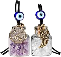 Vista 15 de Zodiac Birthstone Car Charms for Rearview Mirror Hanging - Two Gemstone Good Luck Bottles with Evil Eye Protection Bead and Guardian Angel Wing